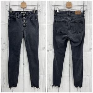 Madewell 25x26 9" High Rise Skinny Black Stonewash Button Fly Raw Hem Jeans